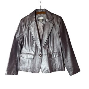 Worthington Vintage Lavender Metallic Blazer Jacket 100% Leather Single Button